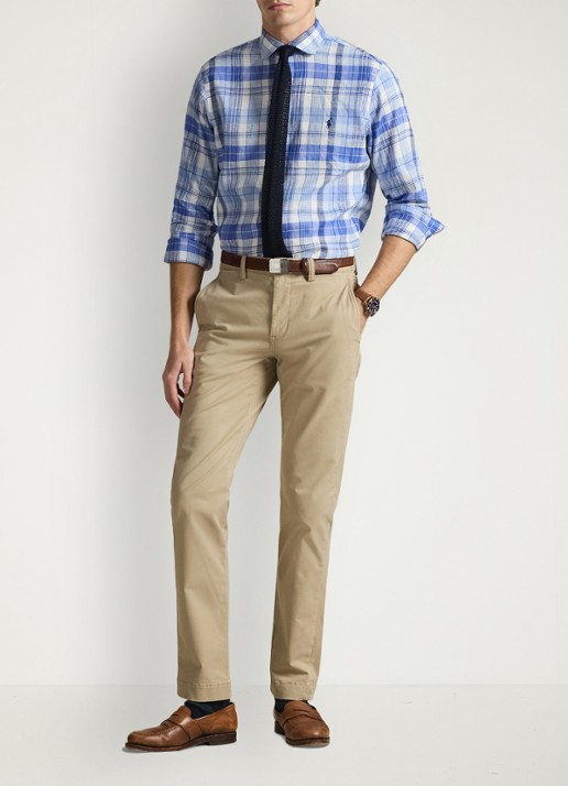 Ralph Lauren Custom fit overhemd in linnenblend met ruitdessin - voorkant 4 7117 blue multi-48od