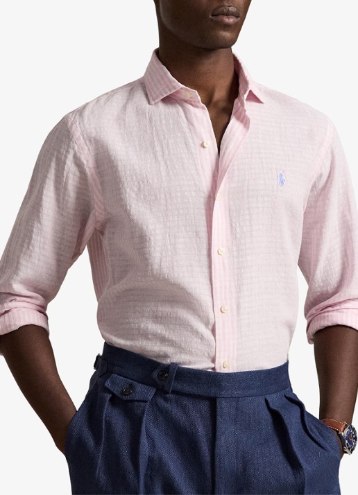 Ralph Lauren Custom fit overhemd in linnenblend met streepprint