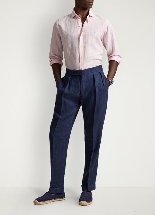 Ralph Lauren Custom fit overhemd in linnenblend met streepprint - detail 3 pink white / roze