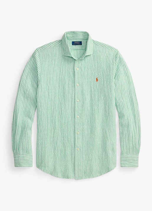 Ralph Lauren Custom fit overhemd in linnenblend met streepprint - voorkant 6 green white / groen