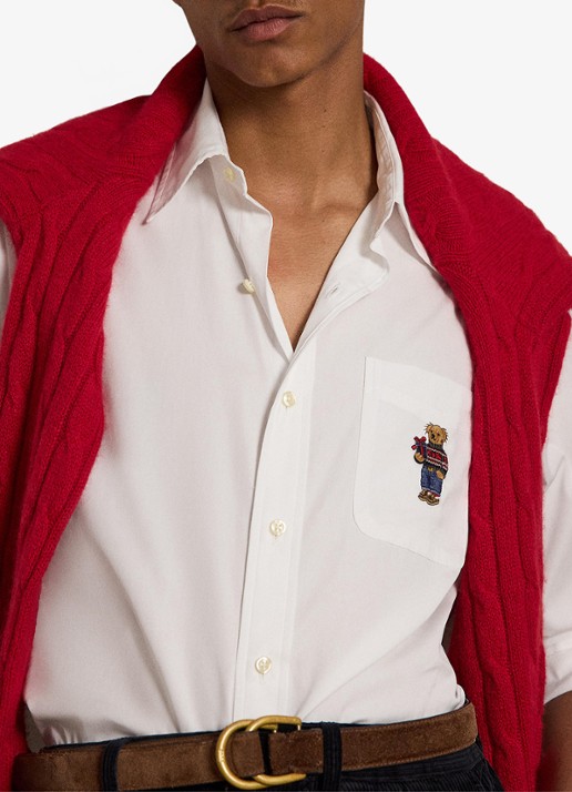 Ralph Lauren Custom fit overhemd met borduring - detail 2 wit