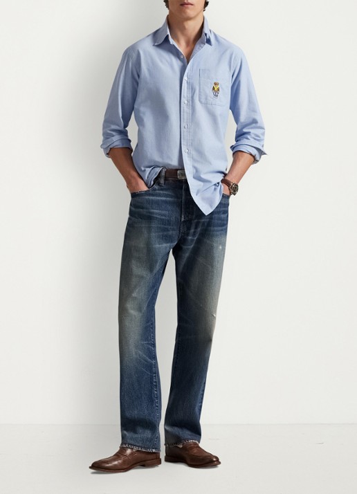 Ralph Lauren Custom fit overhemd met borduring - voorkant 3 blue heritage / blauw