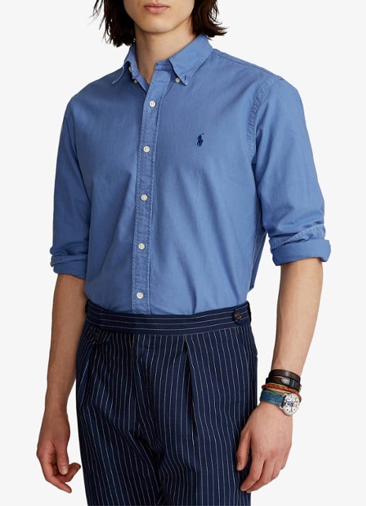 Ralph Lauren Custom fit overhemd met button-down kraag - detail 4 bastille blue / blauw