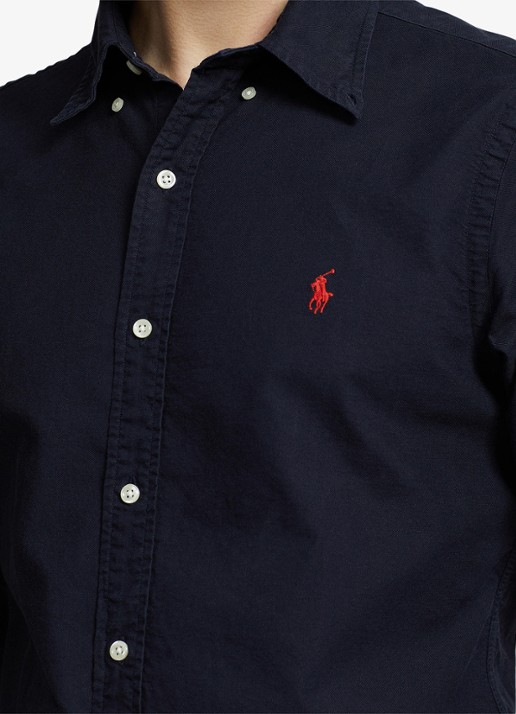 Ralph Lauren Custom fit overhemd met button-down kraag - detail 5 donkerblauw