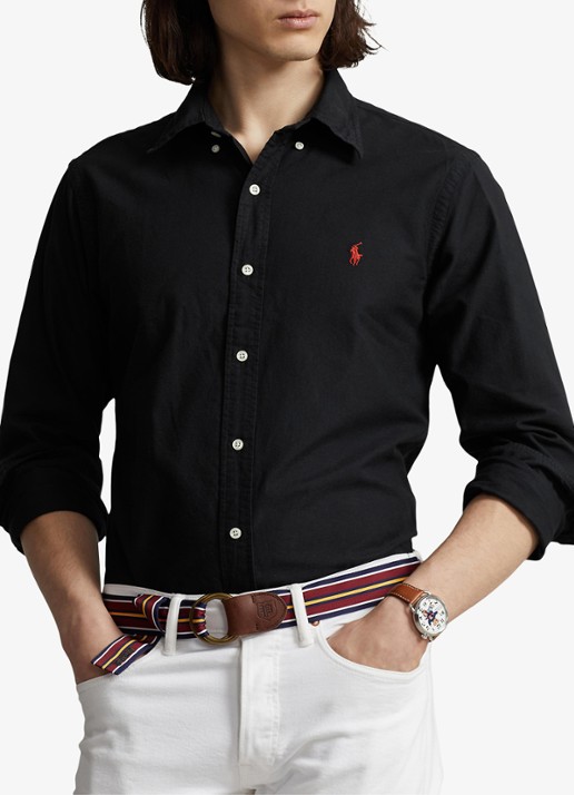 Ralph Lauren Custom fit overhemd met button-down kraag - detail polo black / zwart