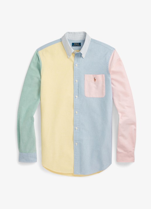 Ralph Lauren Custom fit overhemd met colour blocking en logoborduring - voorkant 2 funshirt / geel