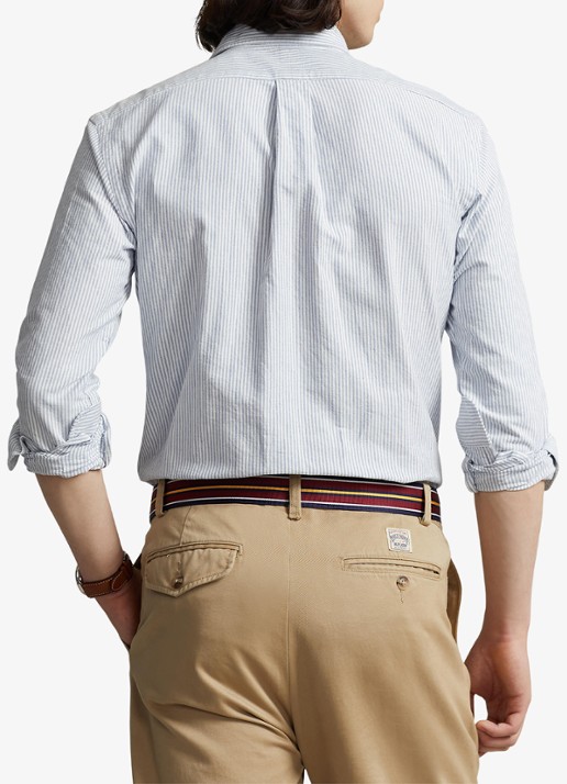 Ralph Lauren Custom fit overhemd met logoborduring - achterkant 3 blue white stripe / blauw