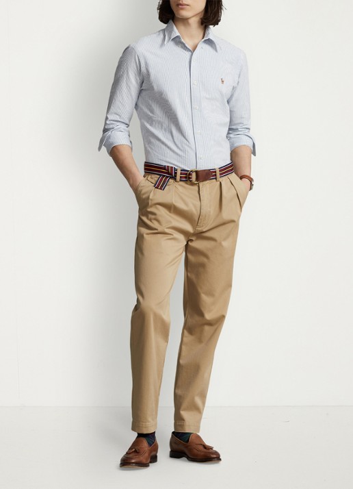 Ralph Lauren Custom fit overhemd met logoborduring - voorkant 5 blue white stripe / blauw