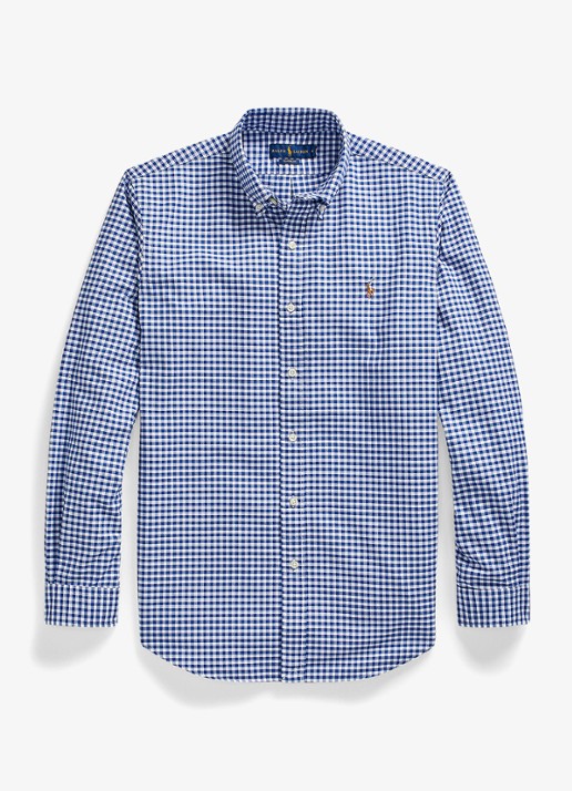 Ralph Lauren Custom fit overhemd met logoborduring - voorkant blue white gingham / blauw