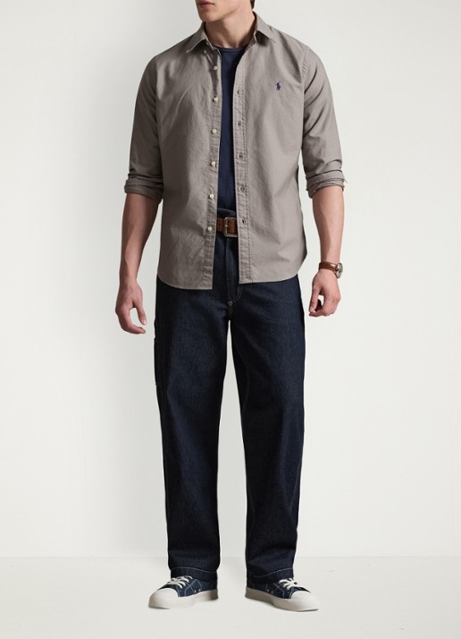 Ralph Lauren Custom fit overhemd met logoborduring - voorkant 3 perfect grey / grijs