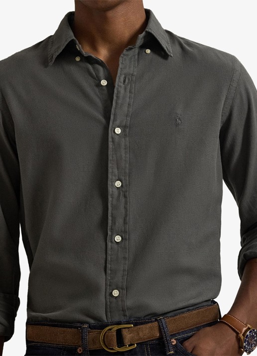 Ralph Lauren Custom fit overhemd met logoborduring - detail 2 dark metal / donkergrijs