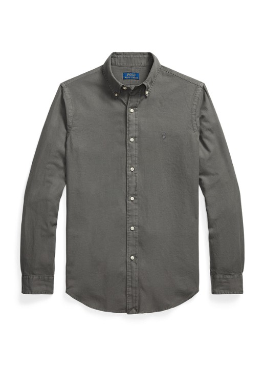 Ralph Lauren Custom fit overhemd met logoborduring - voorkant 4 dark metal / donkergrijs