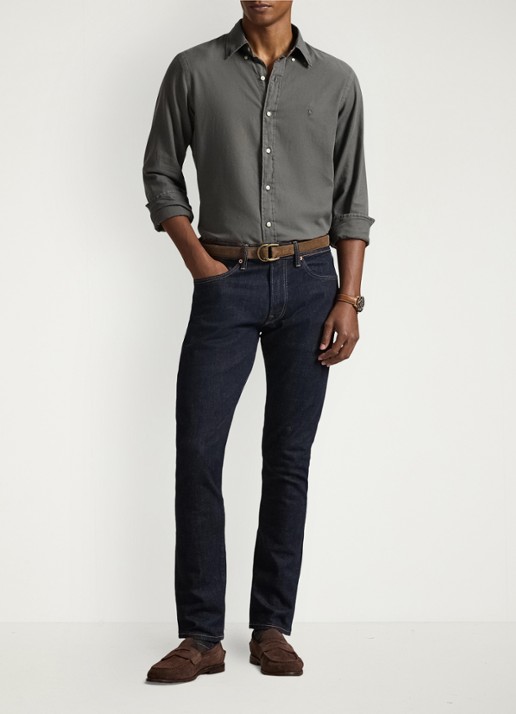 Ralph Lauren Custom fit overhemd met logoborduring - voorkant 5 dark metal / donkergrijs