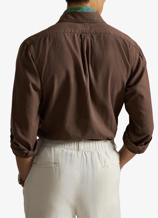 Ralph Lauren Custom fit overhemd met logoborduring - achterkant nutmeg brown / bruin