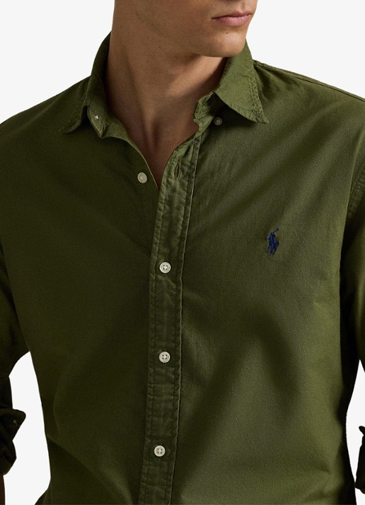 Ralph Lauren Custom fit overhemd met logoborduring - detail 2 new olive / olijfgroen