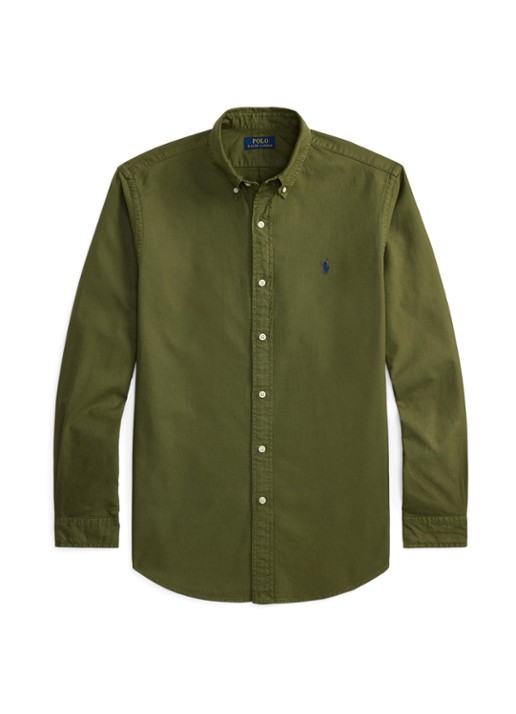 Ralph Lauren Custom fit overhemd met logoborduring - voorkant 4 new olive / olijfgroen