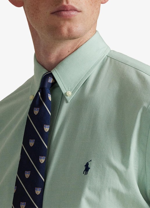 Ralph Lauren Custom fit overhemd met logoborduring - detail 2 essex green white / lindegroen