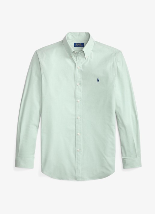 Ralph Lauren Custom fit overhemd met logoborduring - voorkant 3 essex green white / lindegroen