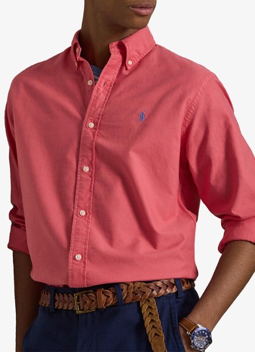 Ralph Lauren Custom fit overhemd met logoborduring - detail 5 pale red