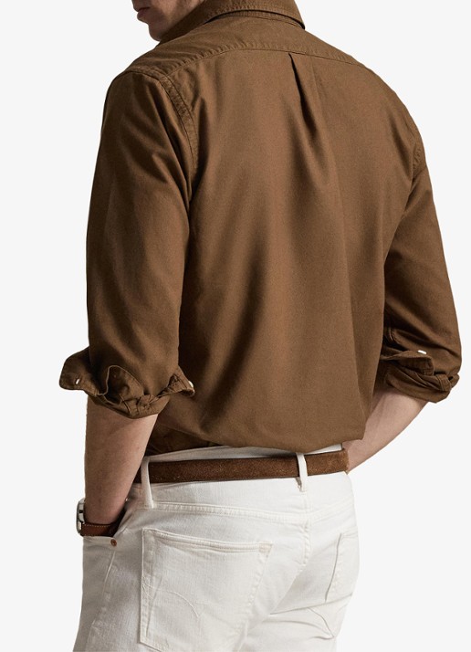 Ralph Lauren Custom fit overhemd met logoborduring - achterkant 6 chestnut / lichtbruin