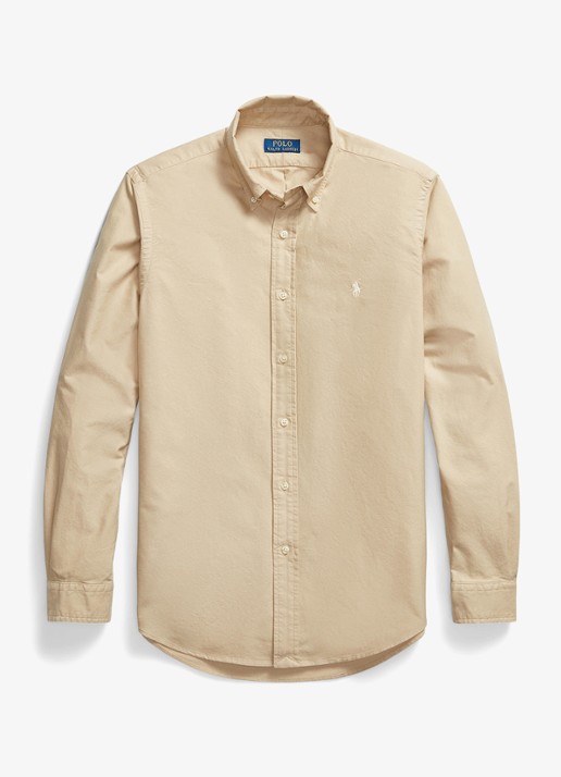 Ralph Lauren Custom fit overhemd met logoborduring - voorkant 4 dune tan-33g2