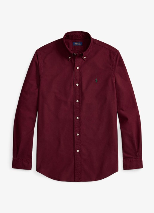 Ralph Lauren Custom fit overhemd met logoborduring - voorkant classic wine / wijnrood