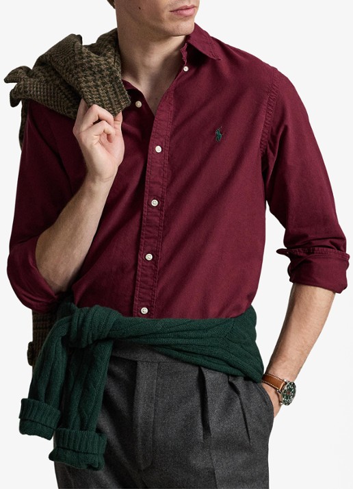 Ralph Lauren Custom fit overhemd met logoborduring - voorkant 2 classic wine / wijnrood