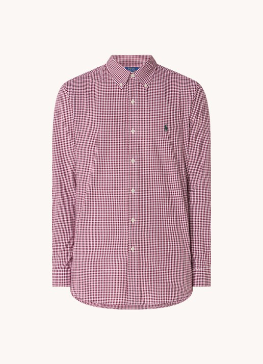 Ralph Lauren Custom fit overhemd met ruitdessin en logoborduring - voorkant 4 wine/white / rood