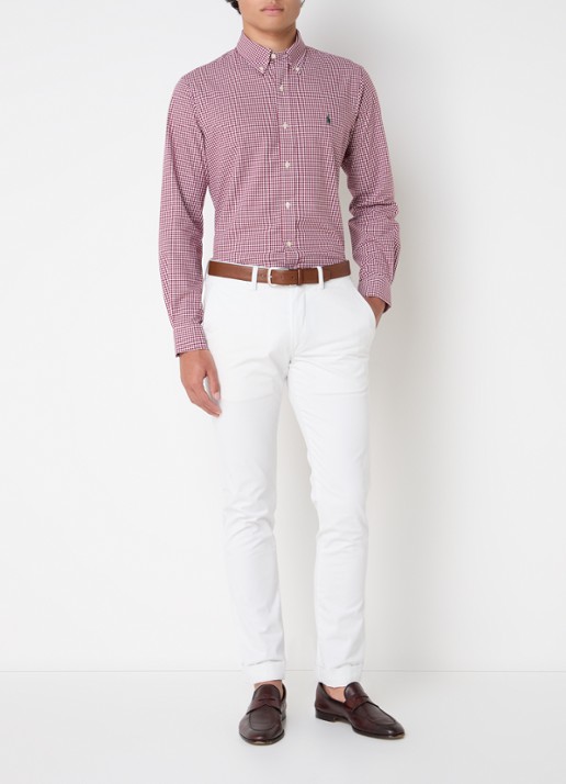 Ralph Lauren Custom fit overhemd met ruitdessin en logoborduring - voorkant 5 wine/white / rood