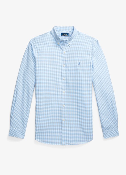 Ralph Lauren Custom fit overhemd met ruitdessin en logoborduring - voorkant 2 canvas blue/white / blauw