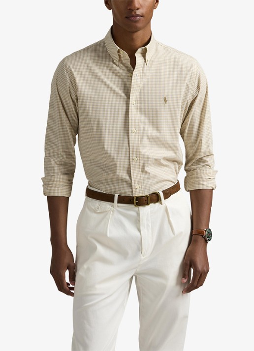 Ralph Lauren Custom fit overhemd met ruitdessin en logoborduring - detail 3 coastal beige/white / beige