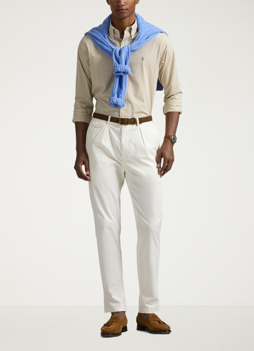 Ralph Lauren Custom fit overhemd met ruitdessin en logoborduring - voorkant 2 coastal beige/white / beige