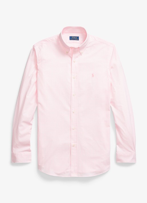 Ralph Lauren Custom fit overhemd met ruitdessin en logoborduring - voorkant carmel pink/white / bruin