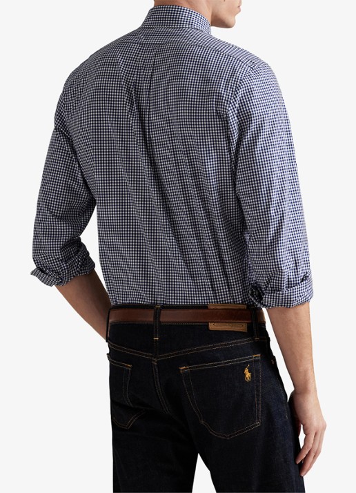 Ralph Lauren Custom fit overhemd met ruitdessin en logoborduring - achterkant newport navy white / donkerblauw