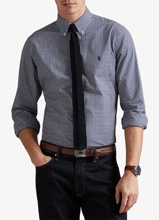 Ralph Lauren Custom fit overhemd met ruitdessin en logoborduring - detail 4 newport navy white / donkerblauw