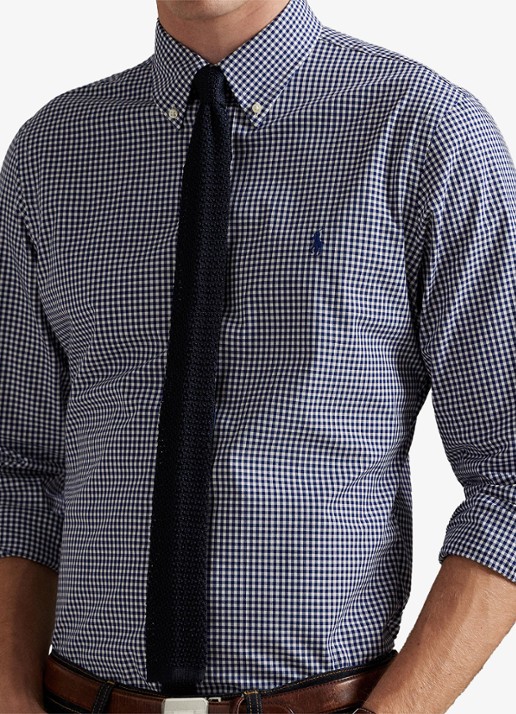 Ralph Lauren Custom fit overhemd met ruitdessin en logoborduring - detail 5 newport navy white / donkerblauw