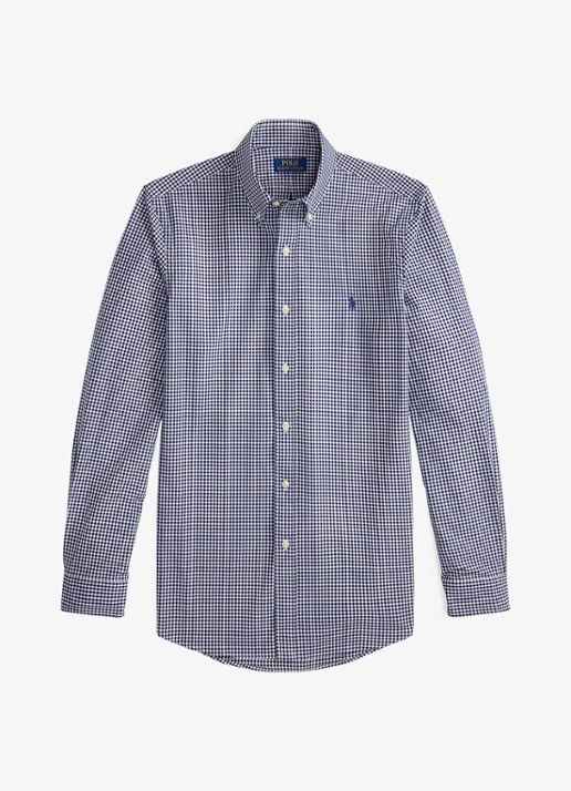 Ralph Lauren Custom fit overhemd met ruitdessin en logoborduring - voorkant 2 newport navy white / donkerblauw