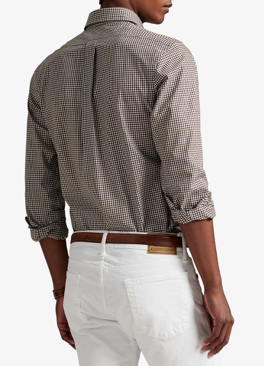Ralph Lauren Custom fit overhemd met ruitdessin en logoborduring - achterkant cooper brown white / bruin