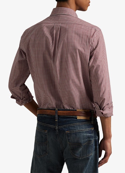 Ralph Lauren Custom fit overhemd met ruitdessin en logoborduring - achterkant 3 classic wine white / wijnrood