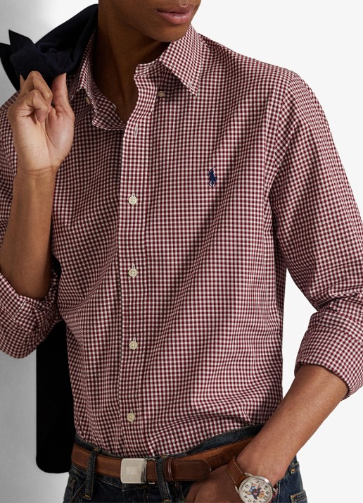 Ralph Lauren Custom fit overhemd met ruitdessin en logoborduring - detail 2 classic wine white / wijnrood