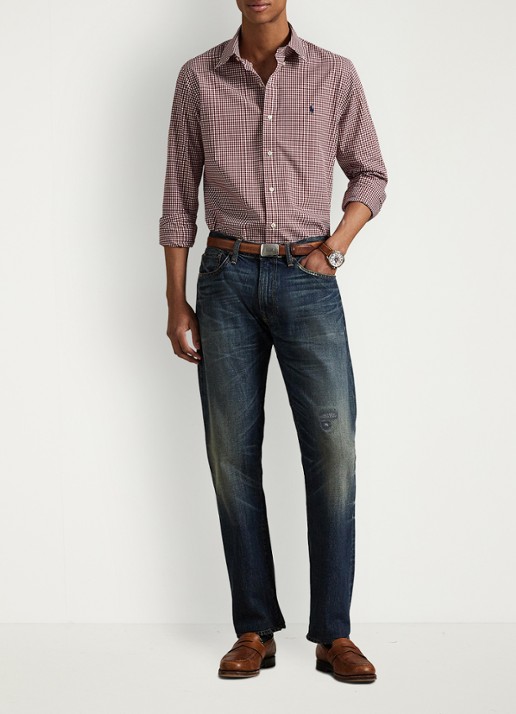 Ralph Lauren Custom fit overhemd met ruitdessin en logoborduring - voorkant 5 classic wine white / wijnrood
