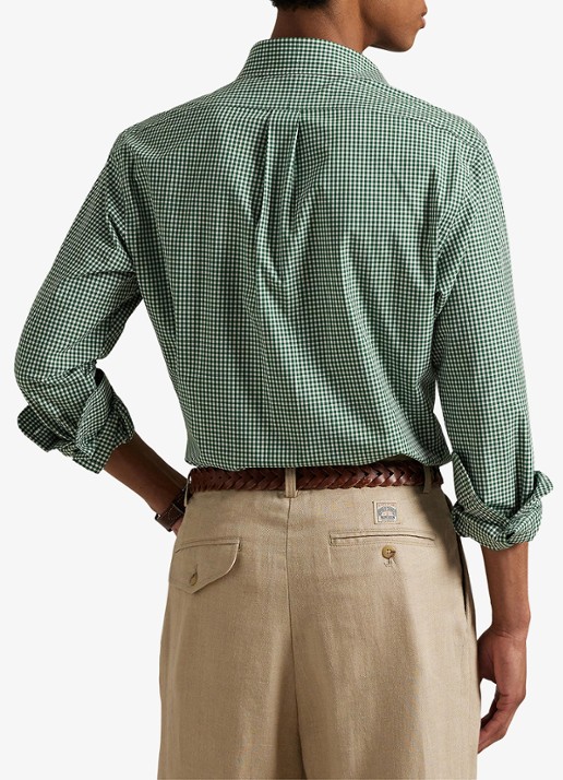 Ralph Lauren Custom fit overhemd met ruitdessin en logoborduring - achterkant 3 new forest white / groen