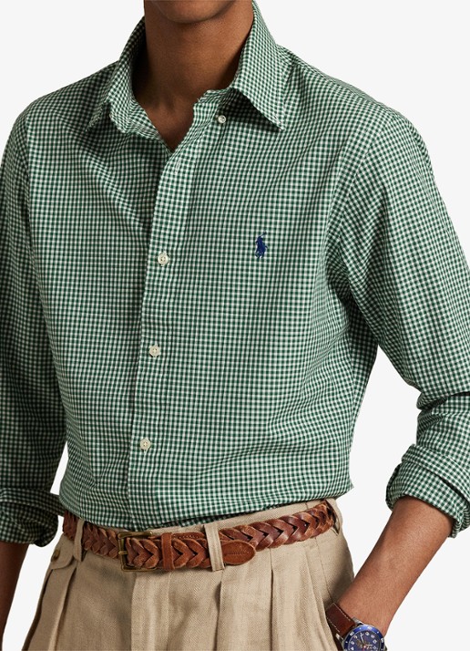 Ralph Lauren Custom fit overhemd met ruitdessin en logoborduring - detail 2 new forest white / groen