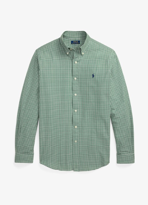 Ralph Lauren Custom fit overhemd met ruitdessin en logoborduring - voorkant 4 new forest white / groen
