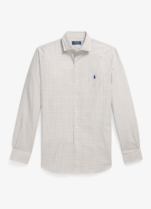 Ralph Lauren Custom fit overhemd met ruitdessin en logoborduring - voorkant 2 white chocolate brown / bruin