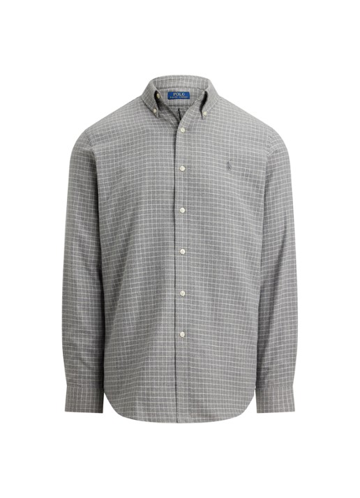 Ralph Lauren Custom fit overhemd met ruitdessin en logoborduring - voorkant 2 grey heather / grijs