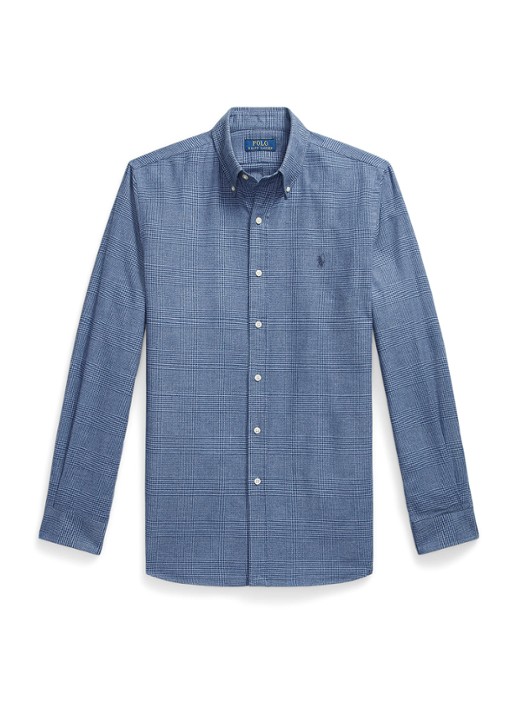 Ralph Lauren Custom fit overhemd met ruitdessin en logoborduring - voorkant 4 blue heather / blauw