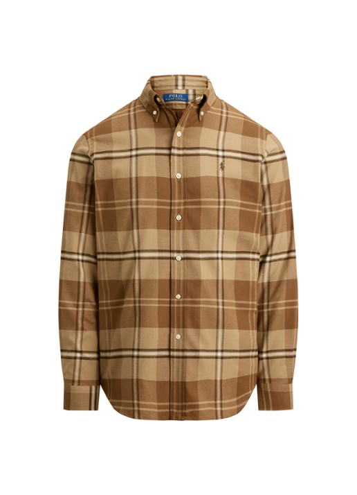 Ralph Lauren Custom fit overhemd met ruitdessin en logoborduring - voorkant brown multi / bruin