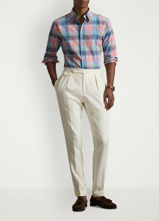 Ralph Lauren Custom fit overhemd met ruitdessin en logoborduring - voorkant 2 pink blue / roze