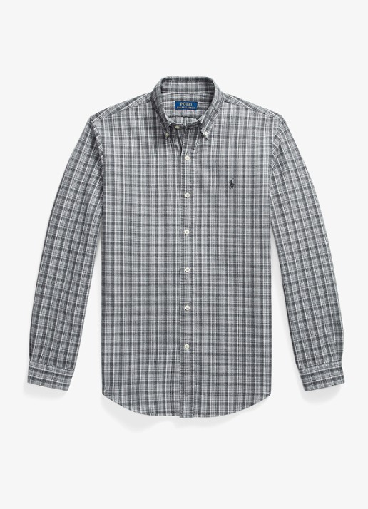 Ralph Lauren Custom fit overhemd met ruitdessin en logoborduring - voorkant grey heather / grijs